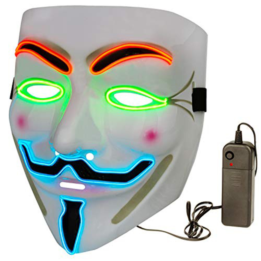 Halloween Masks LED Mask – V For Vendetta Mask Anonymous Guy Light Up Hacker Mask White pink blue le
