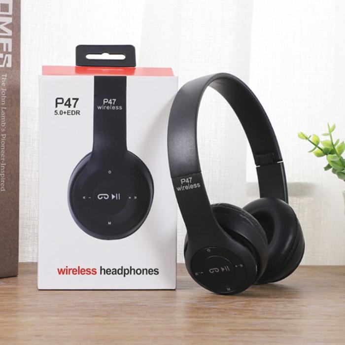 Genius id Headphone Bluetooth P47 Pro Pure Bass / Headset Bluetooth Gaming pugb for gamers - Hitam