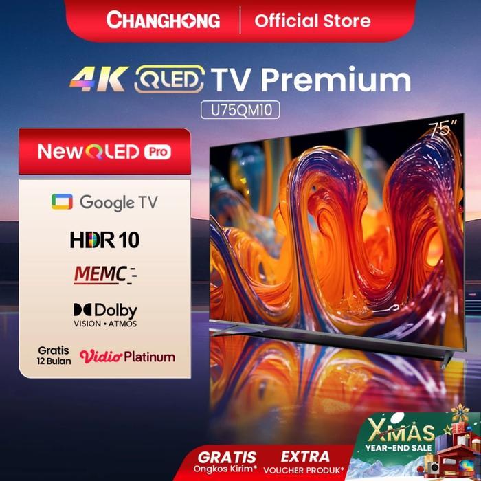 Changhong U75QM10 75QM10 QLED TV 4K 75 inch Google Smart QLED PRO Digital TV Dolby Audio DBX-TV Goog
