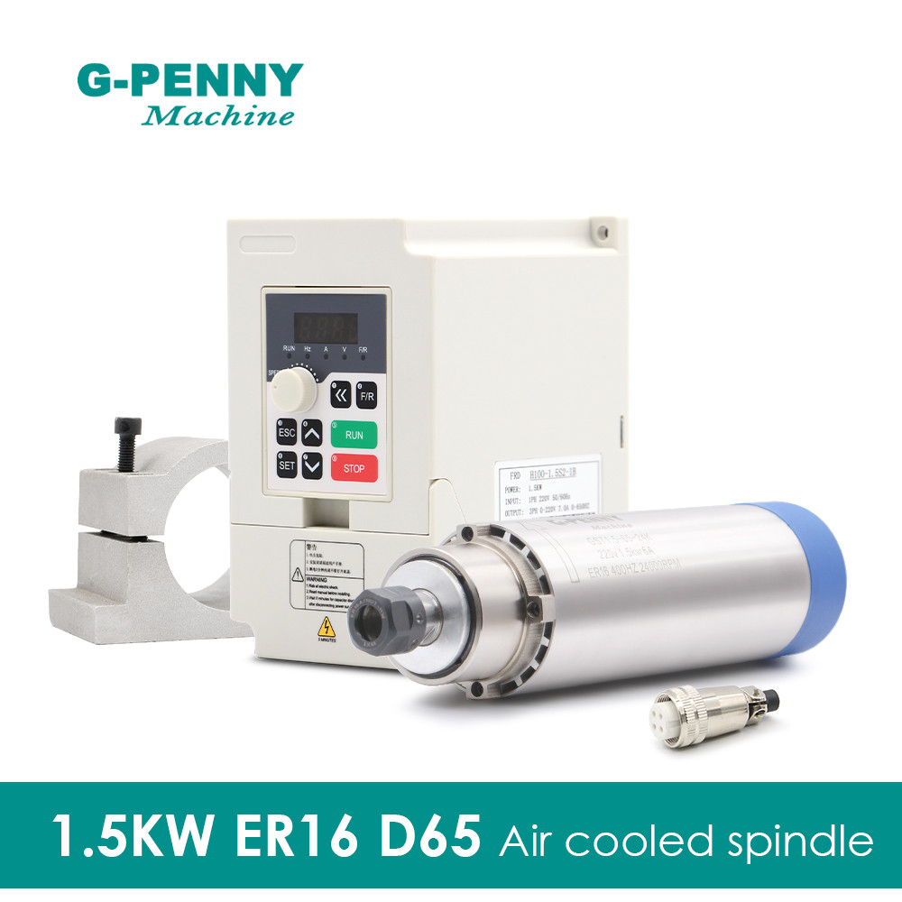 New Arrival g-penny 1.5KW ER16 D65 220v/380v Air cooled spindle motor Kit, 1.5KW QL inverter/VFD 4 B