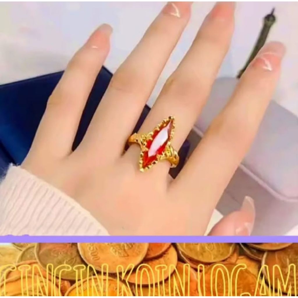 terbuat dari koin logam asli 1991 cincin permata merah