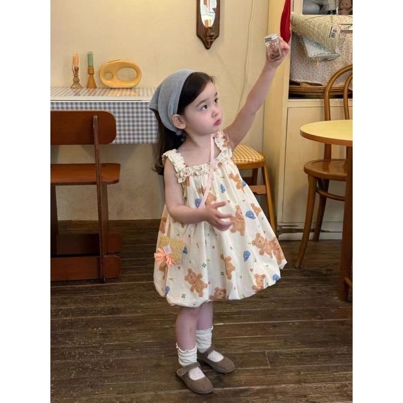 [COD]gaun gadis kartun cantik cetak sling skirt gaun gadis kartun cantik cetak sling gaun gadis