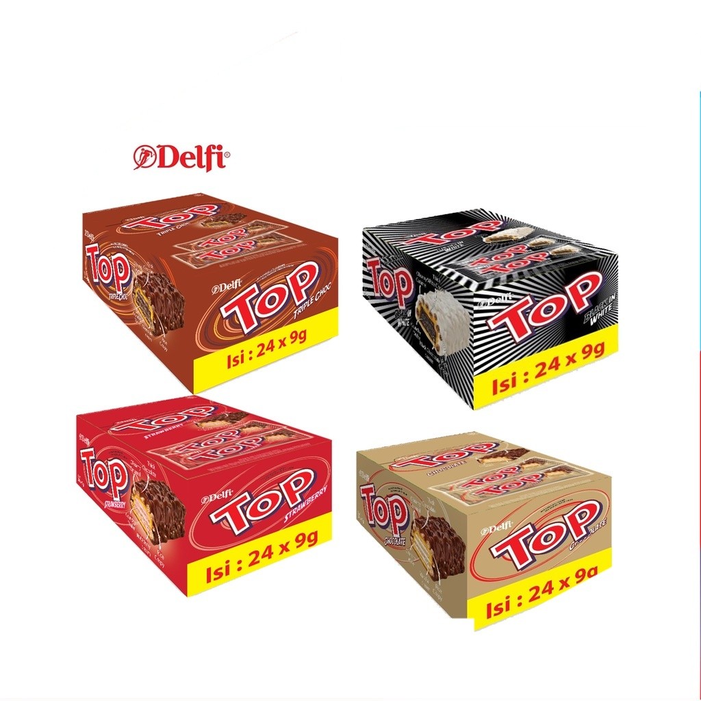 [UniGrosir] Wafer Delfi Top Coklat Chocolate Strawberry Black In White Triple Cokelat 24 pcs BOX Kot