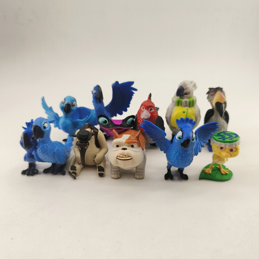 6-12pcs/set Cartoon Rio Adventure amond Parrots Pug Dogs Action Figure KidsToys PVC Collection Model