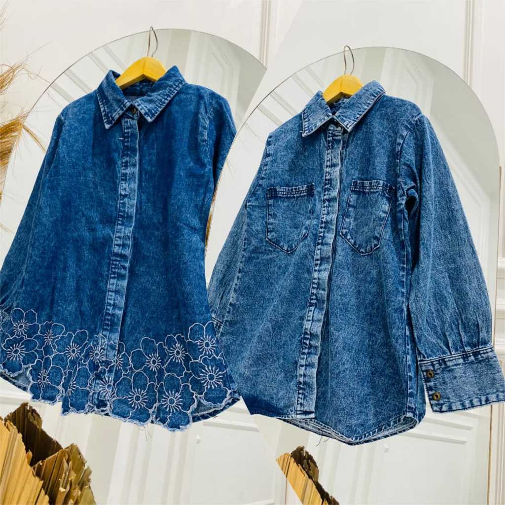 anaku..id Kemeja Denim Anak Cewek Import Bordir Premium Usia 7-12 Tahun
