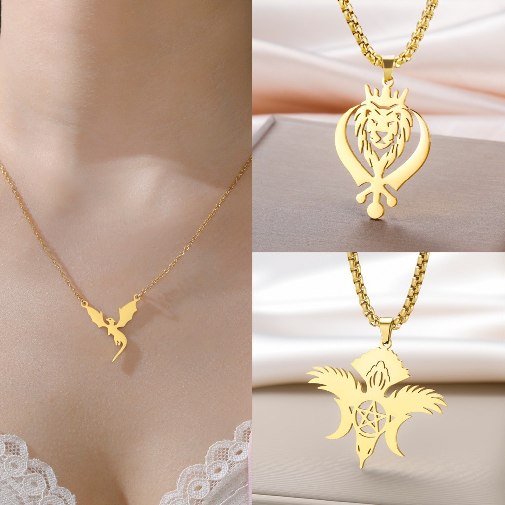 Naga lubang ganda kepala singa liontin punk retro trendi hewan laki-laki kalung stainless steel penj