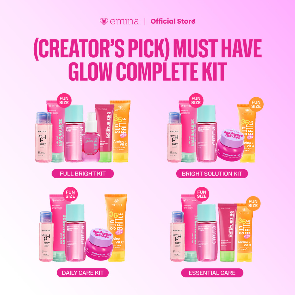 [Creator's PIck] [MUST HAVE] GLOW COMPLETE KIT EMINA BRIGHT STUFF ISI 5 (Micellar Water, Face Wash, 