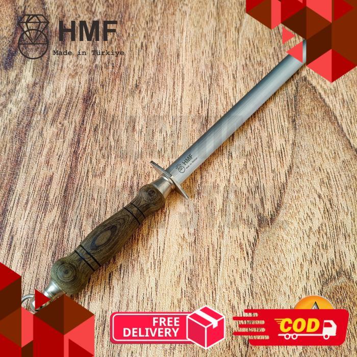sharpening steel pengasah pisau hmf 25 cm oval biru made in turki original - Kayu -alca