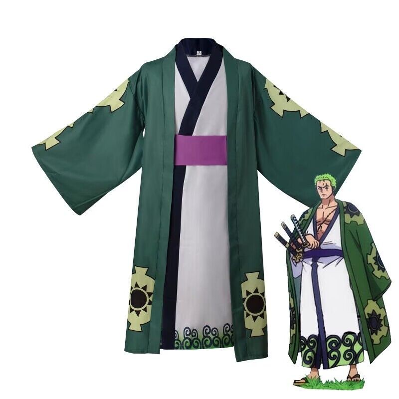 Kostum Cosplay Kimono Roronoa Zoro One Piece Wano Kuni Pria Wanita Halloween
