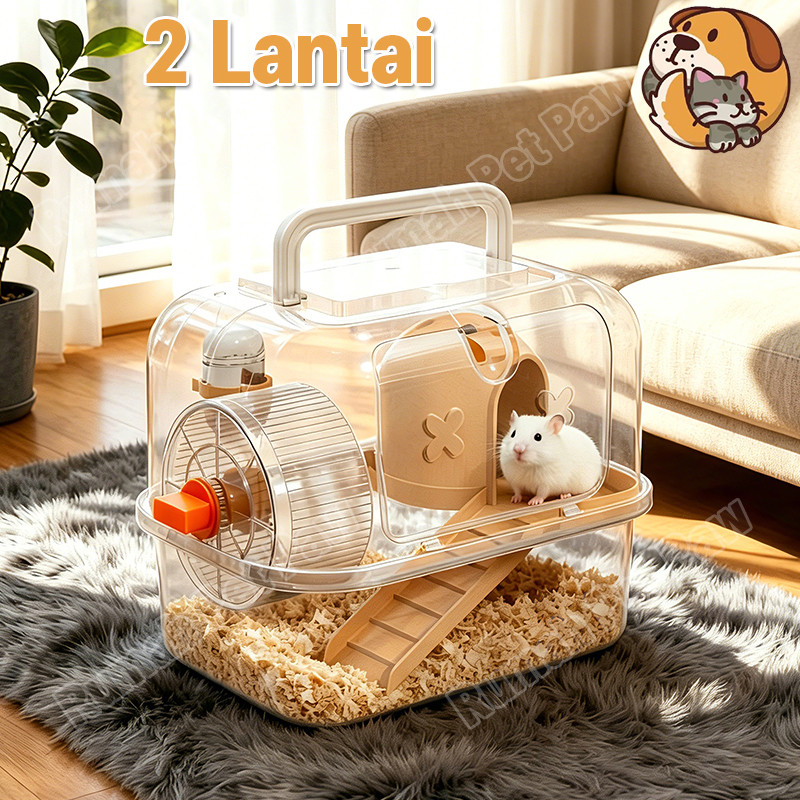 2 Lantai Kandang Hamster Akrilik 1 Set Kandang Hamster Dengan Sliding Dan Roda Rumah Hamster Mainan 