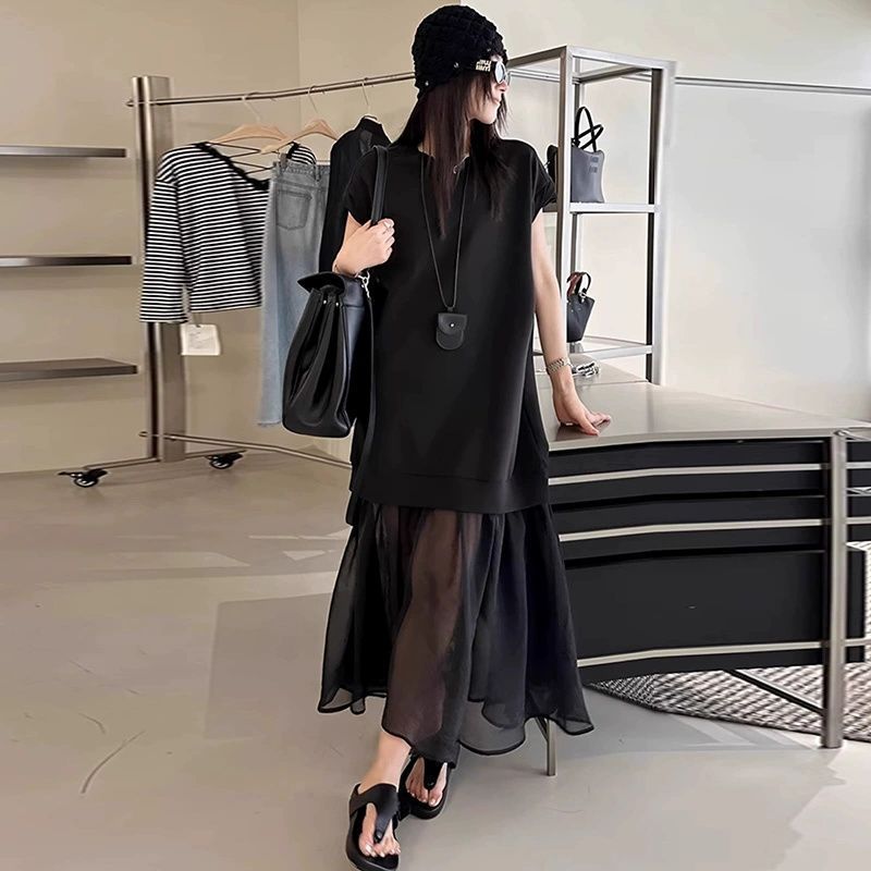 Dress Kaos Polos Panjang Wanita Gemuk Desain Unik Tile Musim Panas