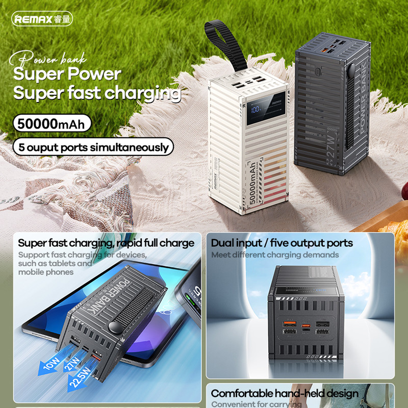 REMAX 27W 50000mAh Power Bank Fast arging For iPhone 16 Pro MAX 15 14 13 12 11 iPad Samsung Xiaomi P