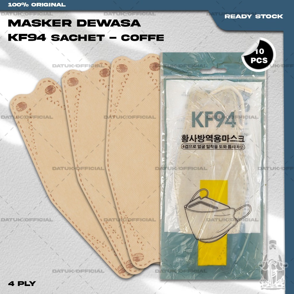 Masker KF94 SACHET 4Ply isi 10Pcs Warna Coffe Cream KF 94 4 Ply Earloop Surgical Mask Kemenkes