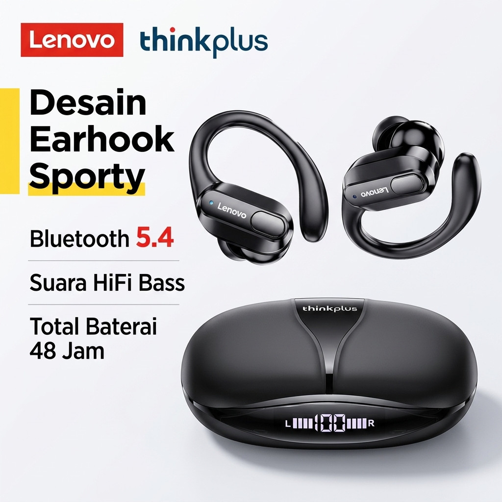 Headset Gaming Lenovo ThinkPlus XT80 Bluetooth 5.4 Anti Putus, Koneksi Selalu Stabil Saat Game, Gara