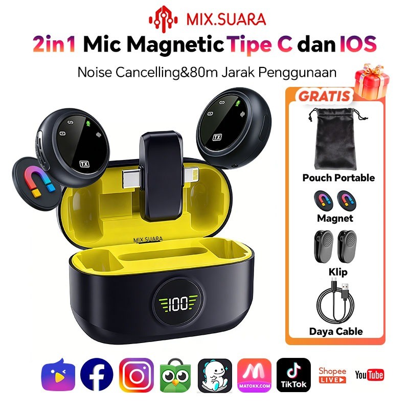 MIX.SUARA K31 Pro/A37 Mic Clip On Wireless Microphone Jepit Di Baju Type C IOS 3in1 Plug & Play Lava