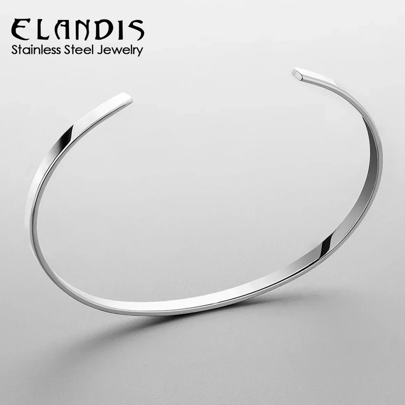 Stainless Steel Open Bangle Minimalist Perhiasan Pria Fashion Gelang Platinum Populer Pasangan Hadia