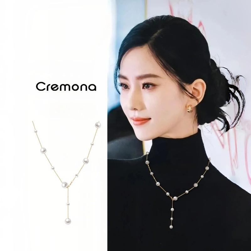 CREMONA COD Kalung Mutiara Rumbai Wanita 925 Silver Elegan Korean Liontin Cantik