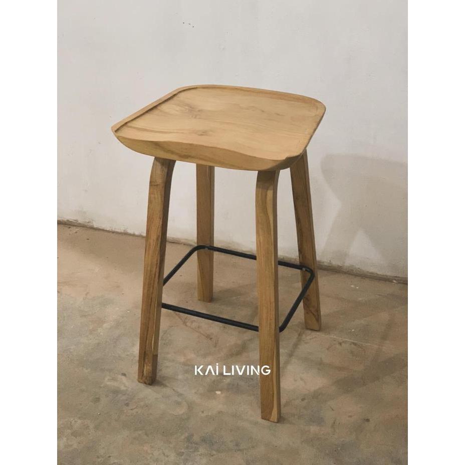 kursi bar polos minimalis kayu jati finishing kursi cafe bar stool minibar resort restoran hotel dek