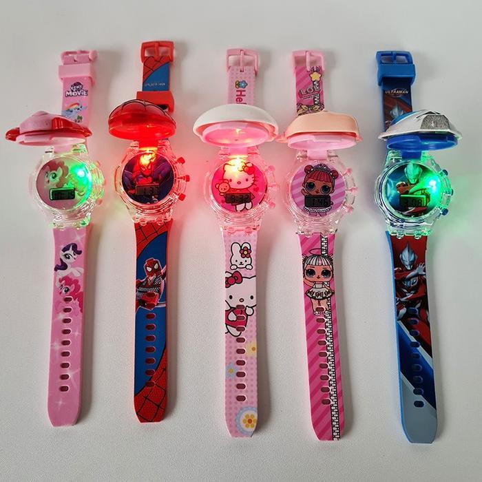 Jam Tangan Anak Lampu musik Motif Hellokitty Ultraman LOL Spiderman LP - LOL