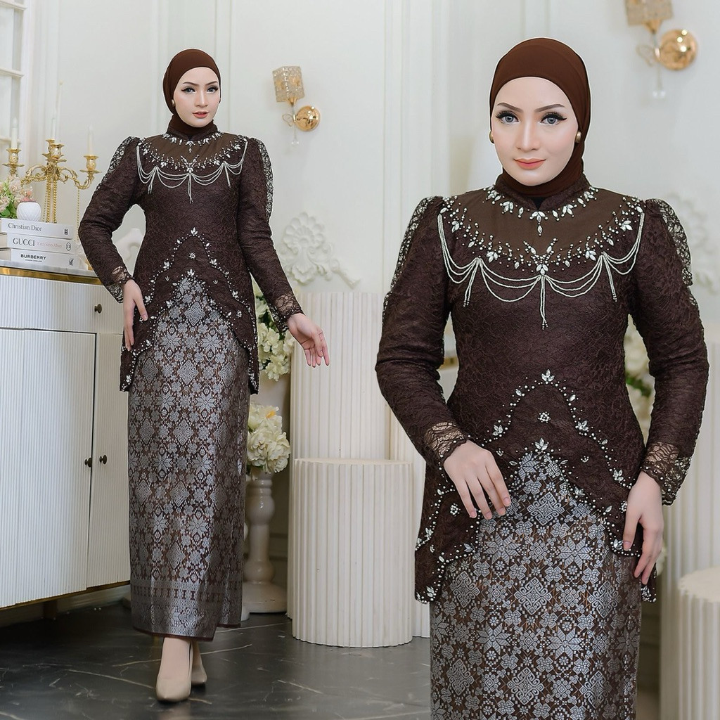 Setelan Kebaya Rumbai Elsa Modern Brokat Premium Seragam Kondangan Pesta Mewah Kebaya Wisuda Kekinia