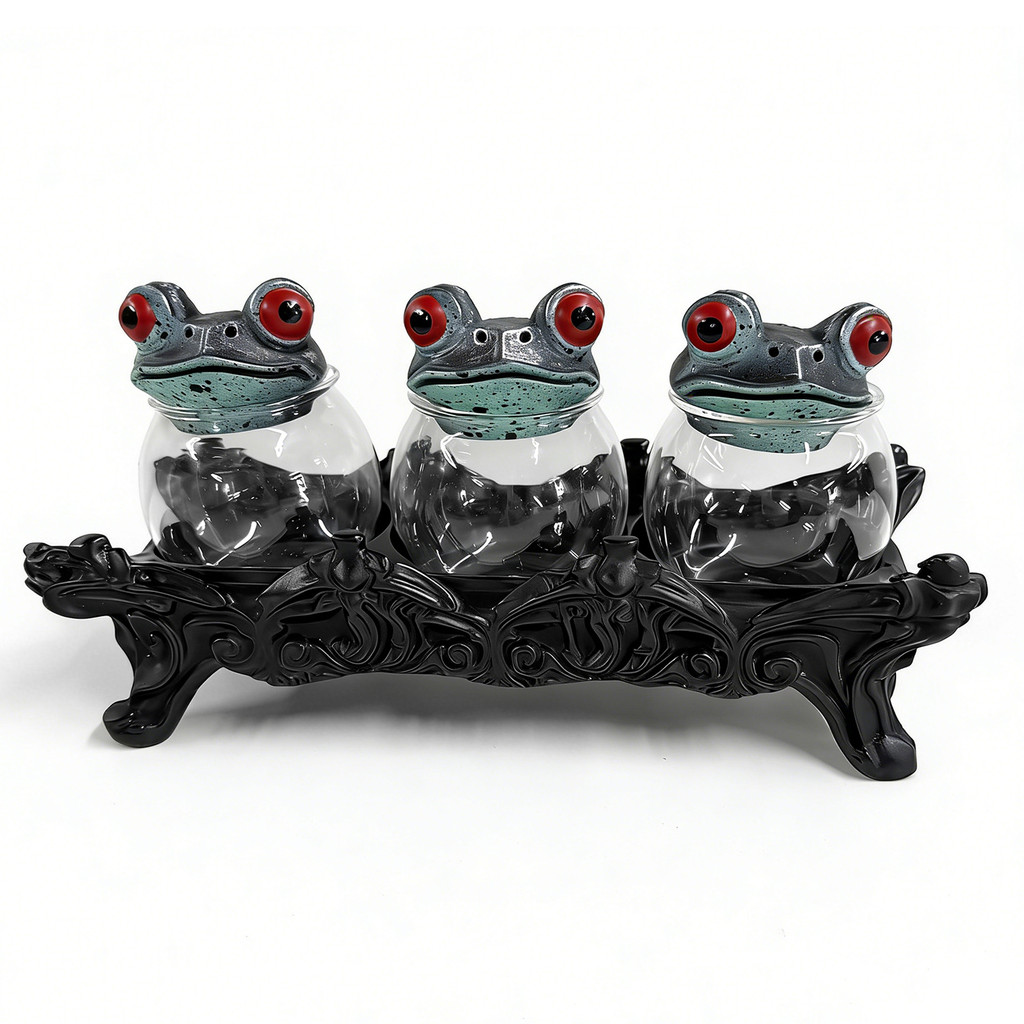 Handcrafted Witchy Frog Apothecary Spice Jars Clear Seasoning Jars 3 Piece Frog Spice Jar Set Spice 