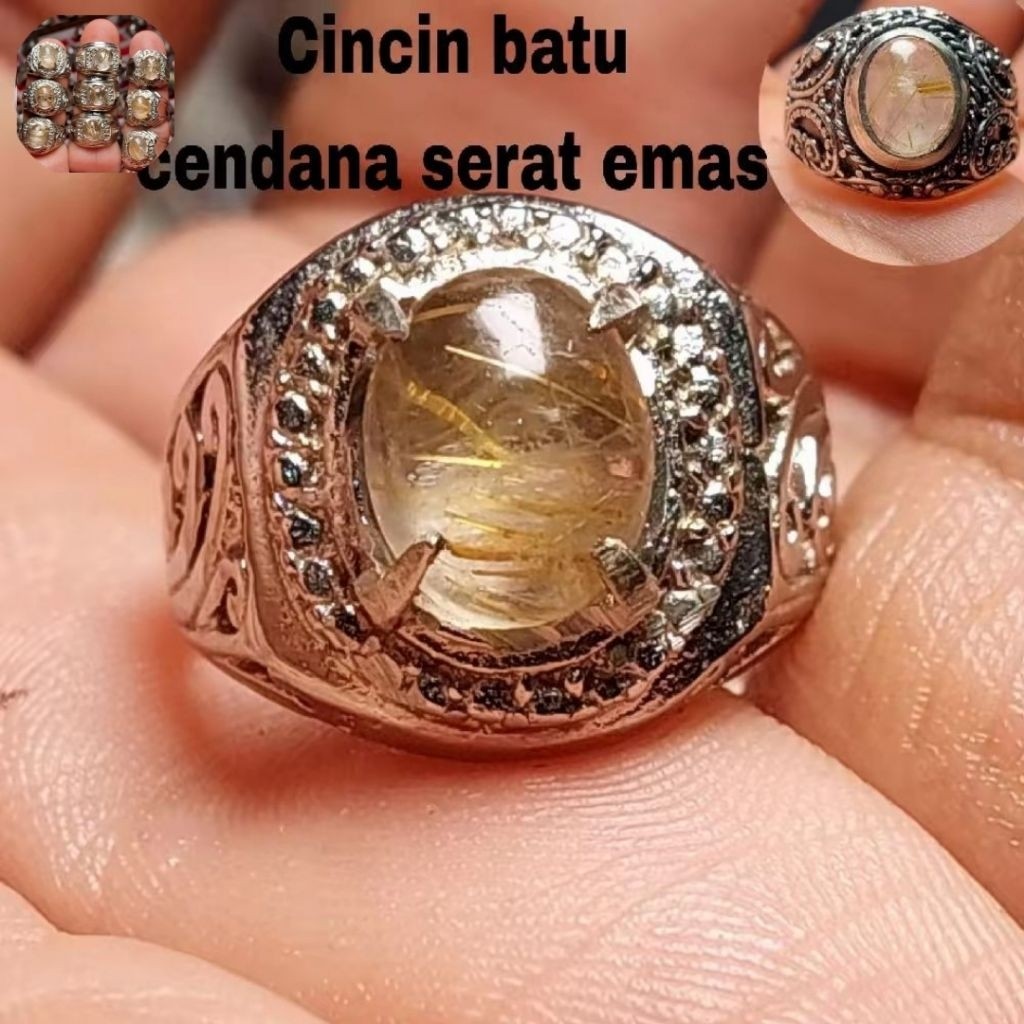 Cincin Batu Cendana Serat Emas 8–10mm – Kecubung Rambut Emas (Rutile) | Tampilan Unik & Elegan