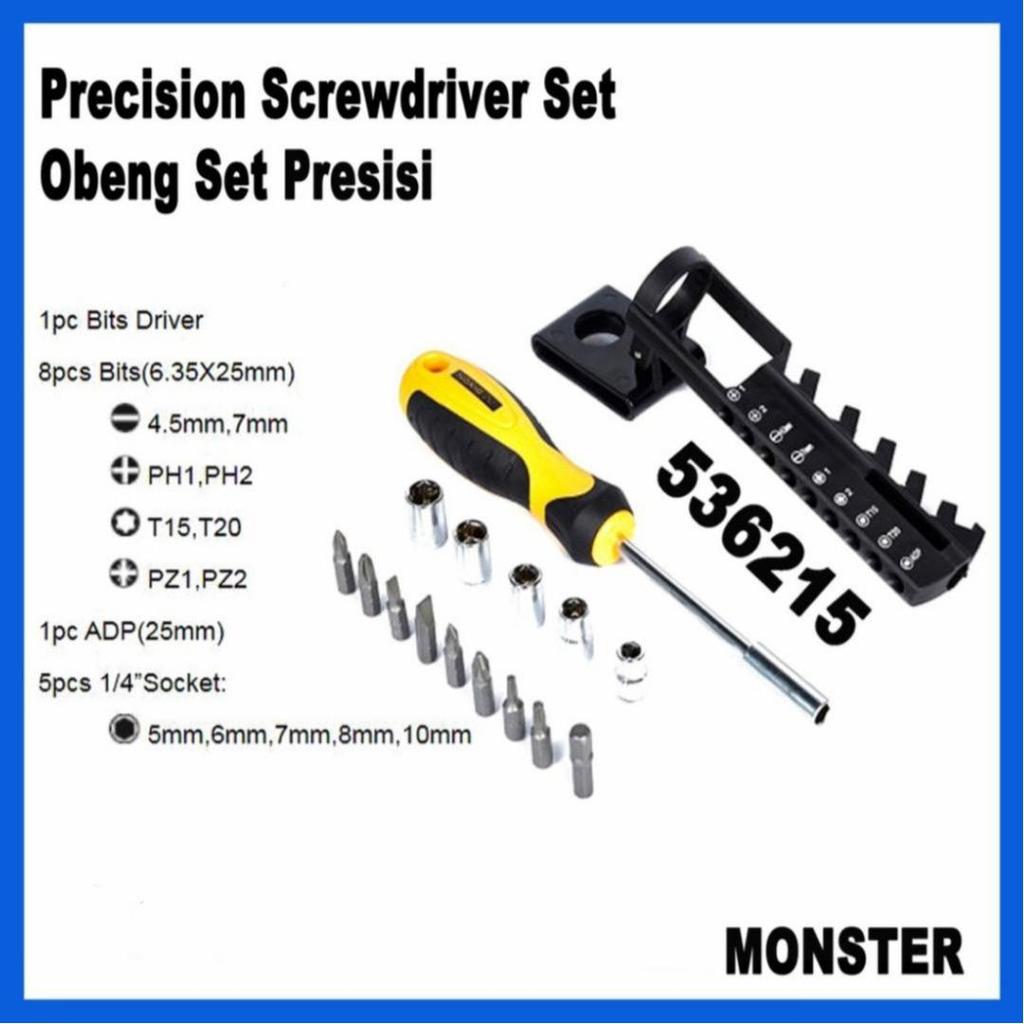 Monster Obeng Screw Driver Set 15PC 536215 Precision Presisi dengan Bits Driver & Socket 1/2" 6-10mm
