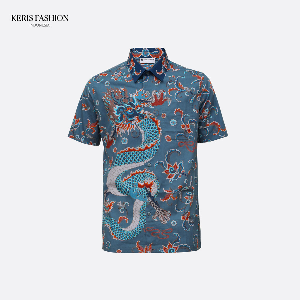 Keris Gallery Kemeja Batik Slimfit Lengan Pendek Motif Naga Gopala - Tosca