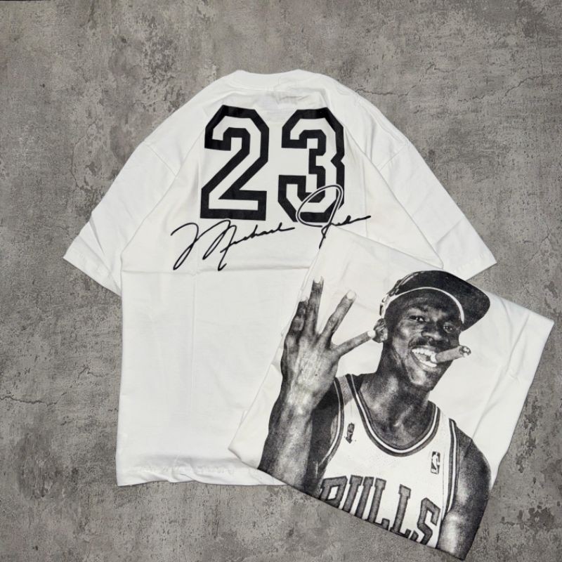 Baju Kaos P&B Oversize Mickael Jordan - T Shirt Vintage Oversize Mickael Jordan White 20s Kaos Unise