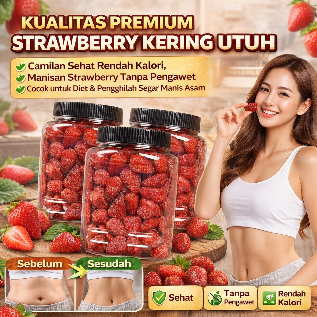 [Camilan Sehat] Stroberi Kering/Strawberry Kering Manisan Buah/Buah Stroberi Utuh Premium 250g/ Vita
