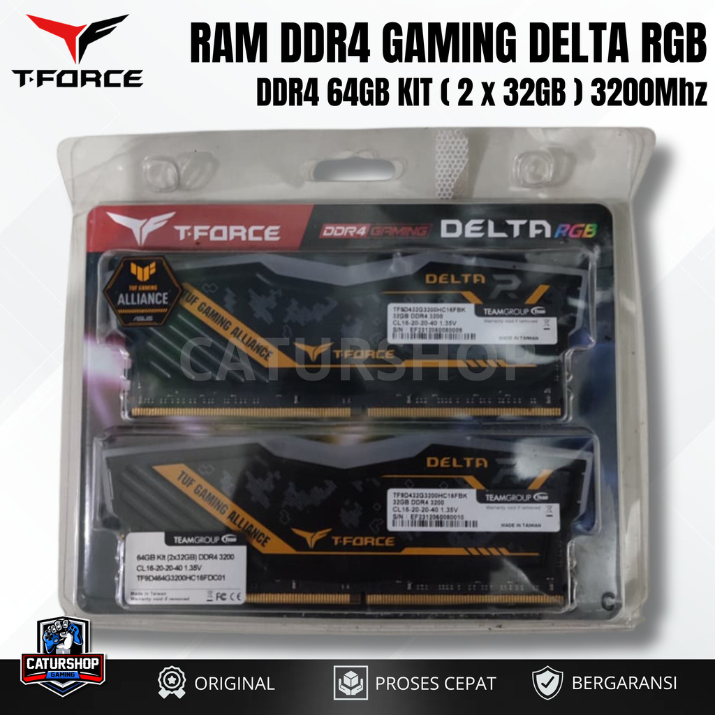 RAM T-Force Delta RGB DDR4 64GB (2x32GB) / 32GB (1x32GB) 3200MHz Black – Second Bergaransi