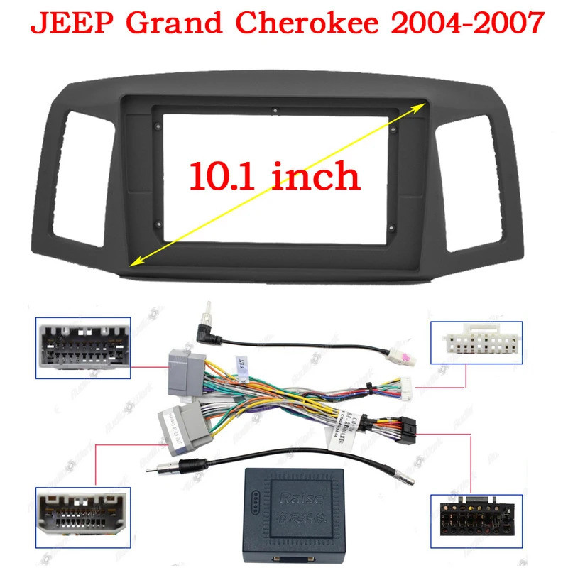 Car Radio Fascias Frame For Jeep Grand Cherokee WK 2004-2007 10 inch 2DIN Stereo Panel Wiring Harnes