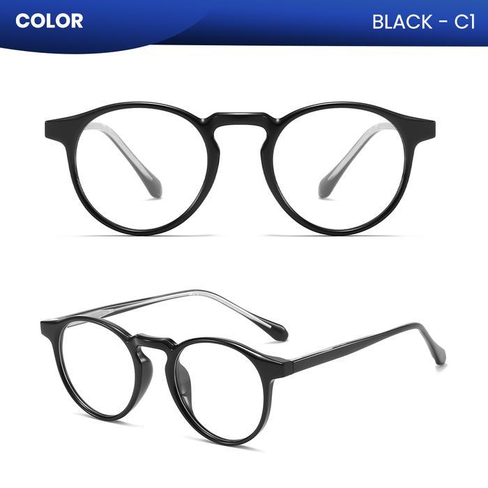 Kacamata Frame Bulat TR90 Ringan dan Nyaman Lensa Photocromic Blueray Glasses Anti Cahaya Biru Pengg