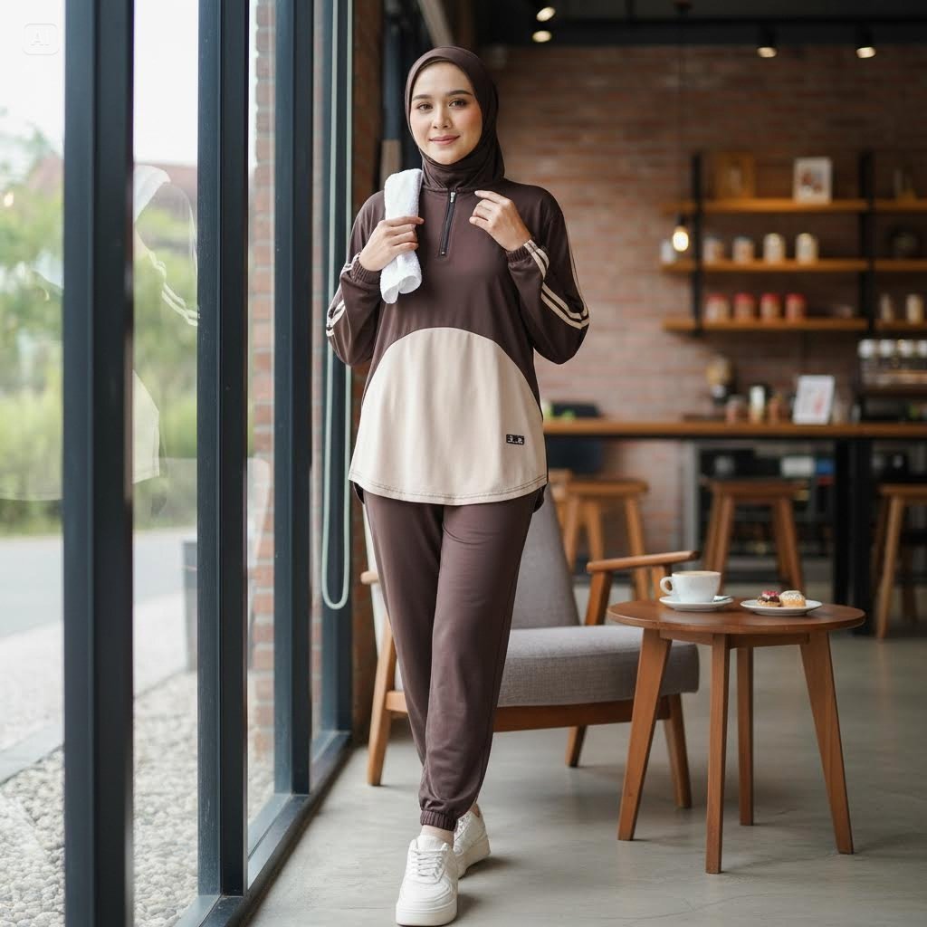 Setelan Baju Olahraga Wanita Plus Hijab Muslim Terbaru Baju Sport Senam Lari Zumba Bersepeda Aerobic