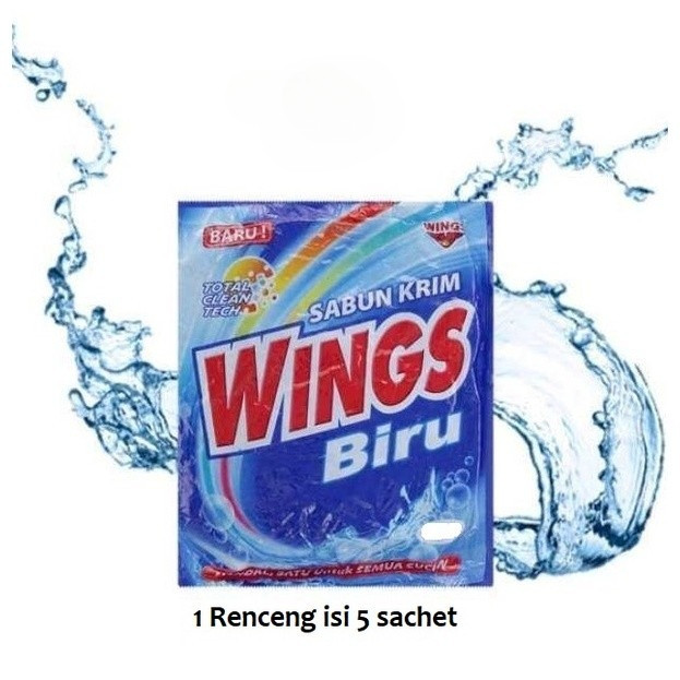 Wings Sabun Cream 350K Biru - 1 Renceng Isi 5 Sachet - Sabun Colek
