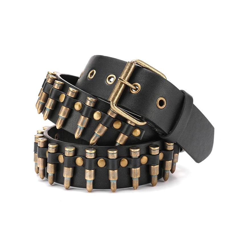 Fashion New Bronze Bullet Belt Metal Belt Men And Women Punk Hardware Jeans Belt Y2K Belt Designer B