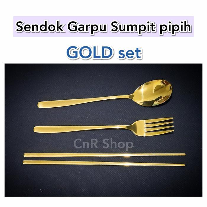 sendok korea garpu sumpit pipih sujeo - GOLD