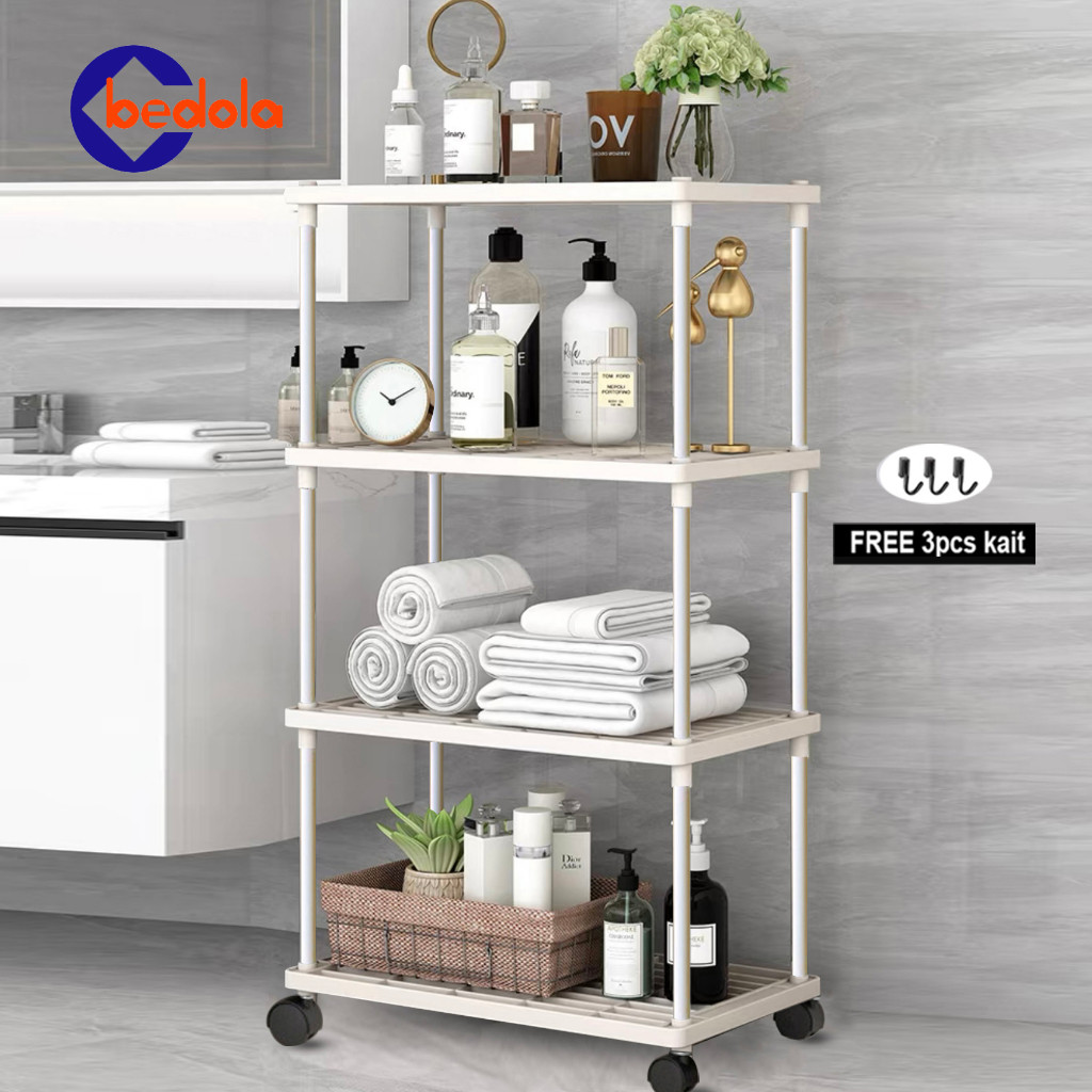 warung_santai - Rak dapur plastik acsthetic rak susun rak serbaguna rak panci  putih 4 layer dengan 