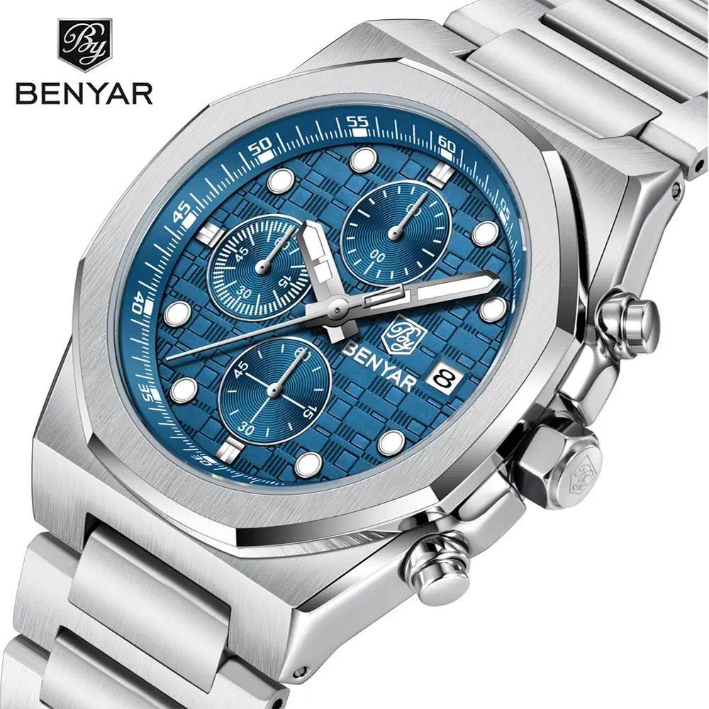 Jam Tangan BENYAR Men's Watches quartz Automatic Multifunction Watch Men Stainless Steel Waterproof 