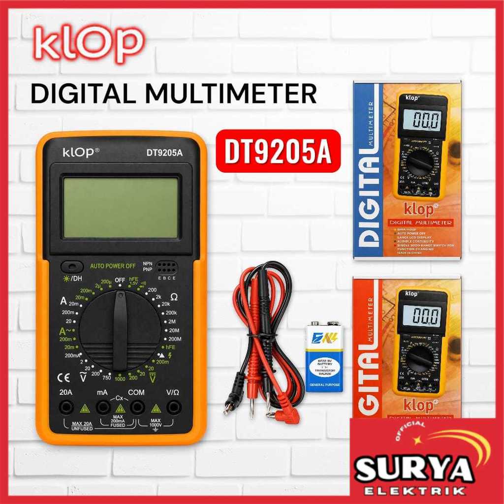 Multitester KLOP DT-9205A Avometer / Multimeter Ohmmeter Digital Data Hold Buzzer Auto Power Off