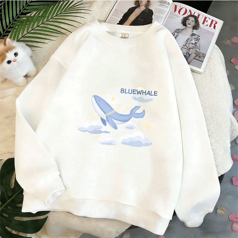 99Premium – Sweater Crewneck Unisex | Motif Blue Whale Cosmic | Bahan Cotton | Daily Outfit