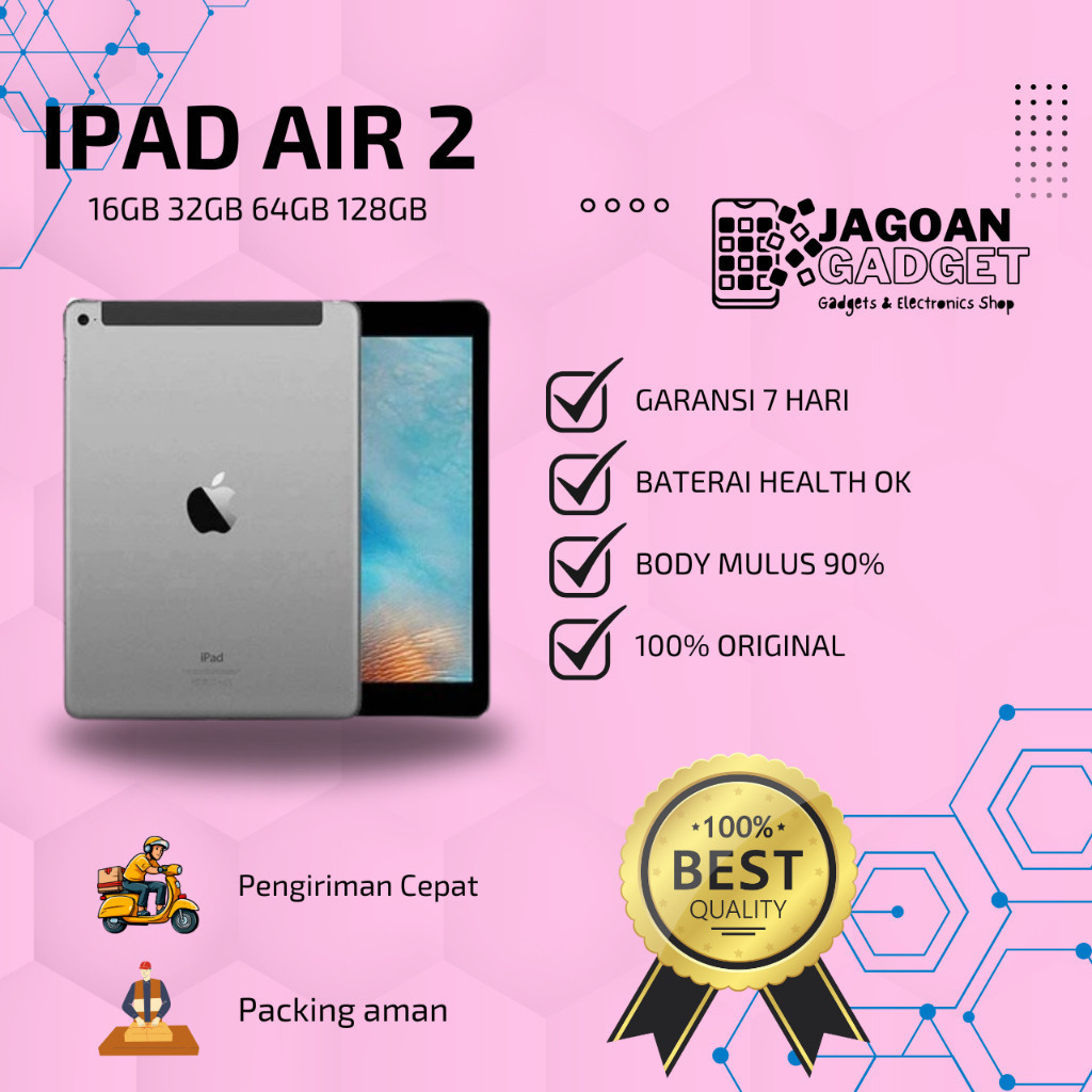 iPad Air 2  64GB 128GB Wifi Only Second Original  JAGOAN GADGET iPad Second Mulus Full Original, Wi-