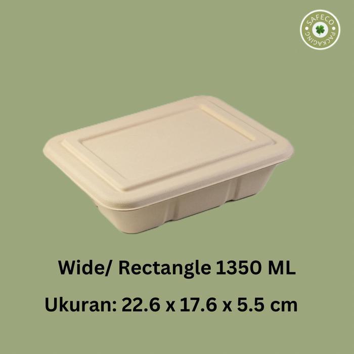 Bagasse Safeco Wide 1350 ML Kotak Tempat Makanan Food Box  Kotak Tempat Makan Packaging Kemasan Kota