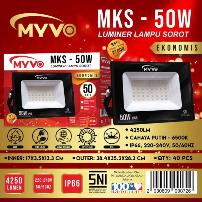 MYVO LAMPU SOROT FLOODLIGHT LED 50W 50 WATT CAHAYA PUTIH / KUNING WARM WHITE 3000K BAGUS BERKUALITAS