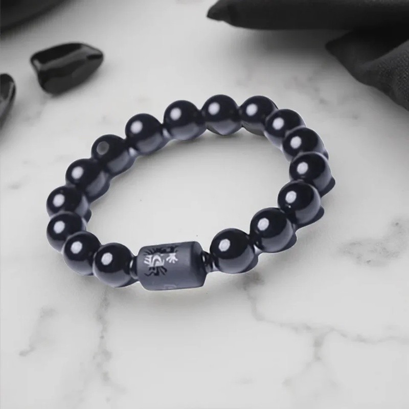 10mm 12mm Black Obsidian Beads Transfer Lucky Buddha Gelang Untuk Pasangan Amulet Strand Gelang Perh