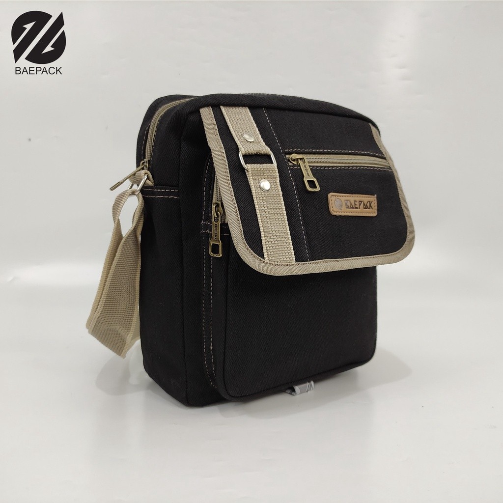 Tas Selempang Kanvas Premium Hanzo Hitam Original Baepack / Tas Bahu Pria dan Wanita / Tas Canvas Co
