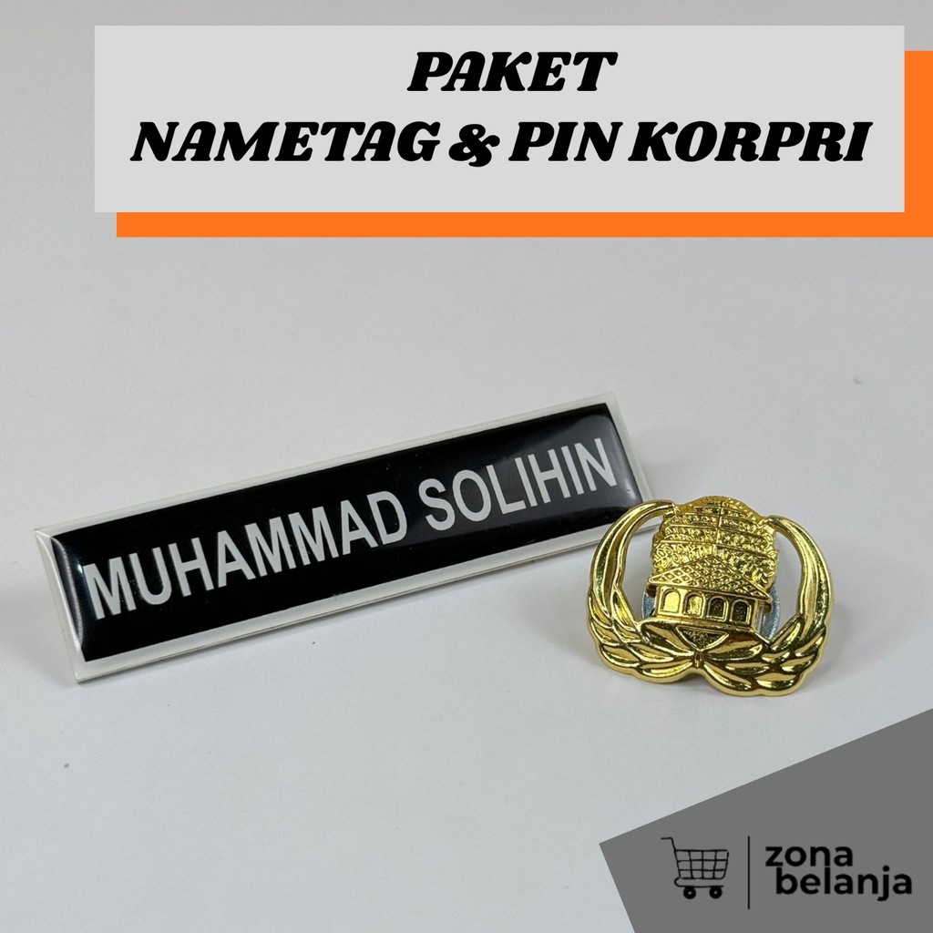 Paket Nametag Korpri ASN dan Pin Lencana PNS Kuningan Peniti dan Magnet