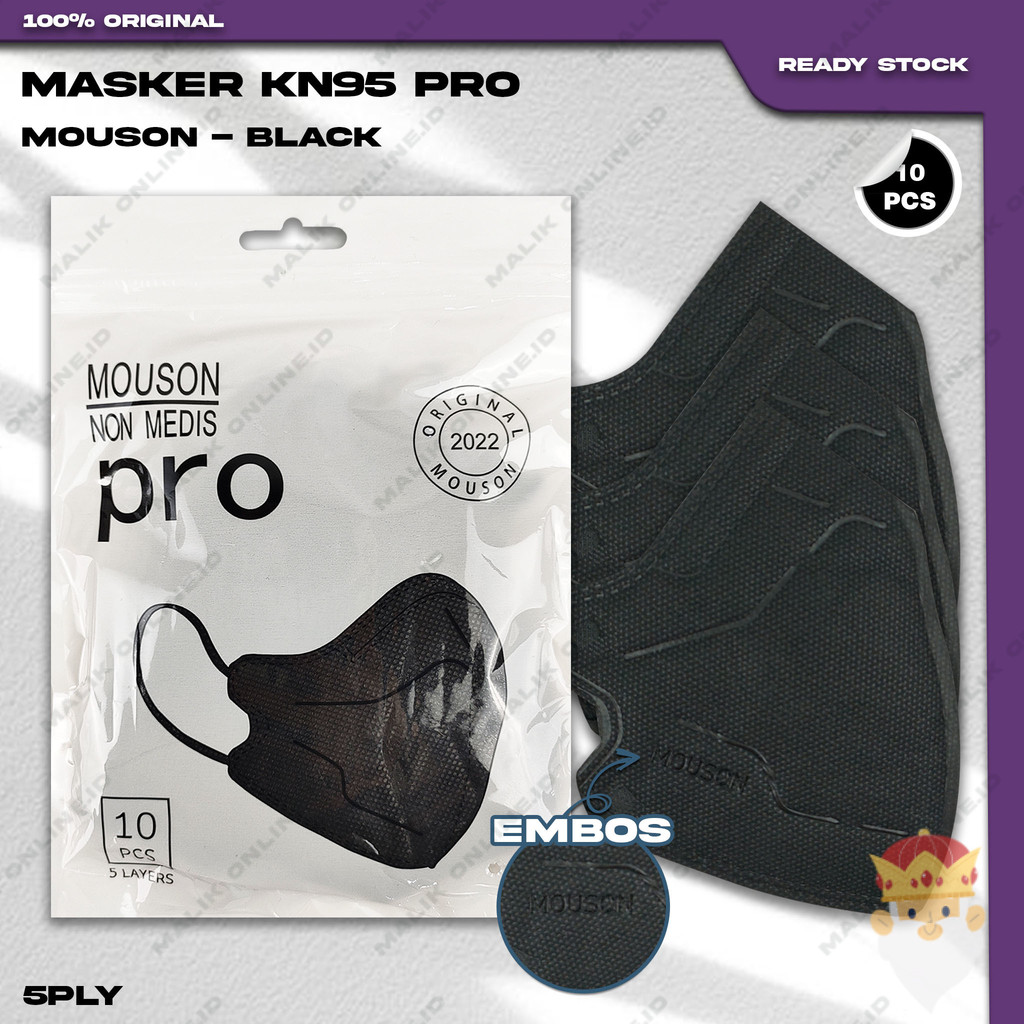 Masker KN95 PRO MOUSON 5Ply Isi 10Pcs Black Hitam Hybrid KN 95 5 Ply Earloop Surgical Mask