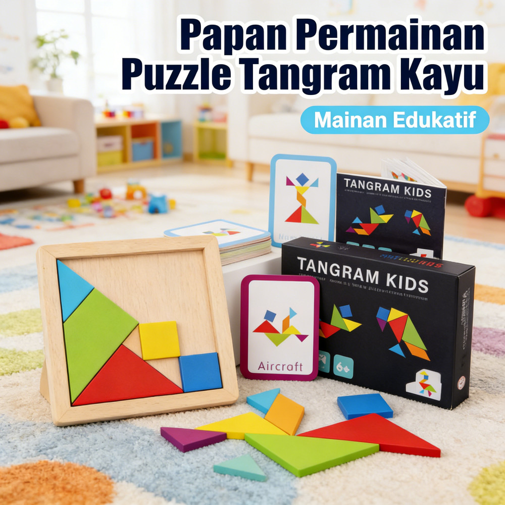 Papan Geometri Puzzle Tangram Meningkatkan Mainan Kognitif Kayu Edukatif
