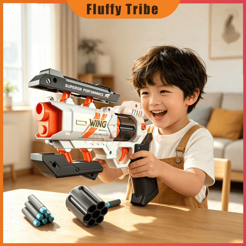 Fluffy Tribe Pistol Mainan Anak Tembak Tembakan Pistol Mainan Revolver Peluru Lembut EVA Busa soft P